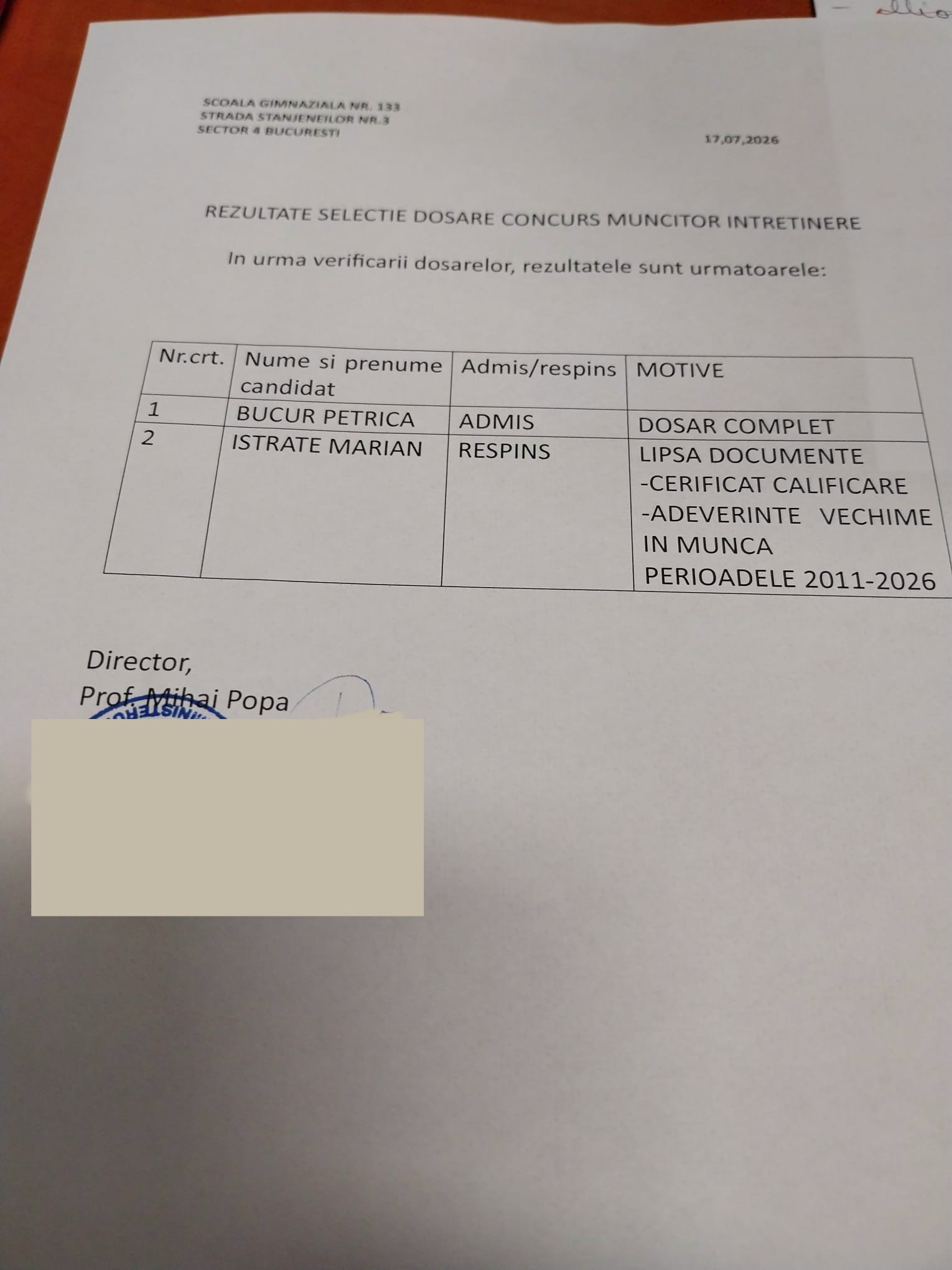 Rezultate selectie dosare1